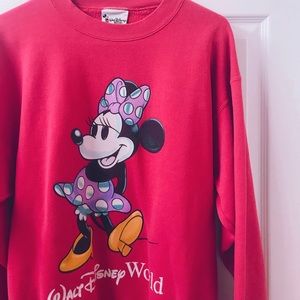 Authentic Vintage Walt Disney World Hot Pink Minnie Crewneck Fleece Sweatshirt